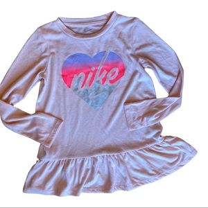 NIKE - Girl’s Long Sleeve Pink Peplum Heart Top NWOT  - Size 6X L 6 - 7Y